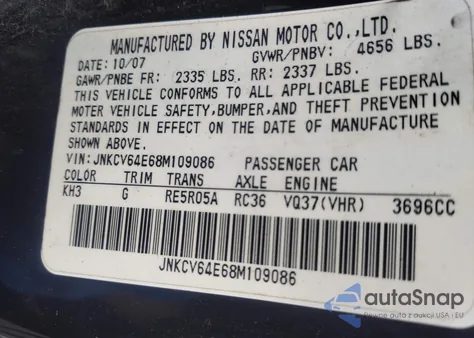 2008 Infiniti G37 Journey z USA, uszkodzony, nr VIN JNKCV64E68M109086